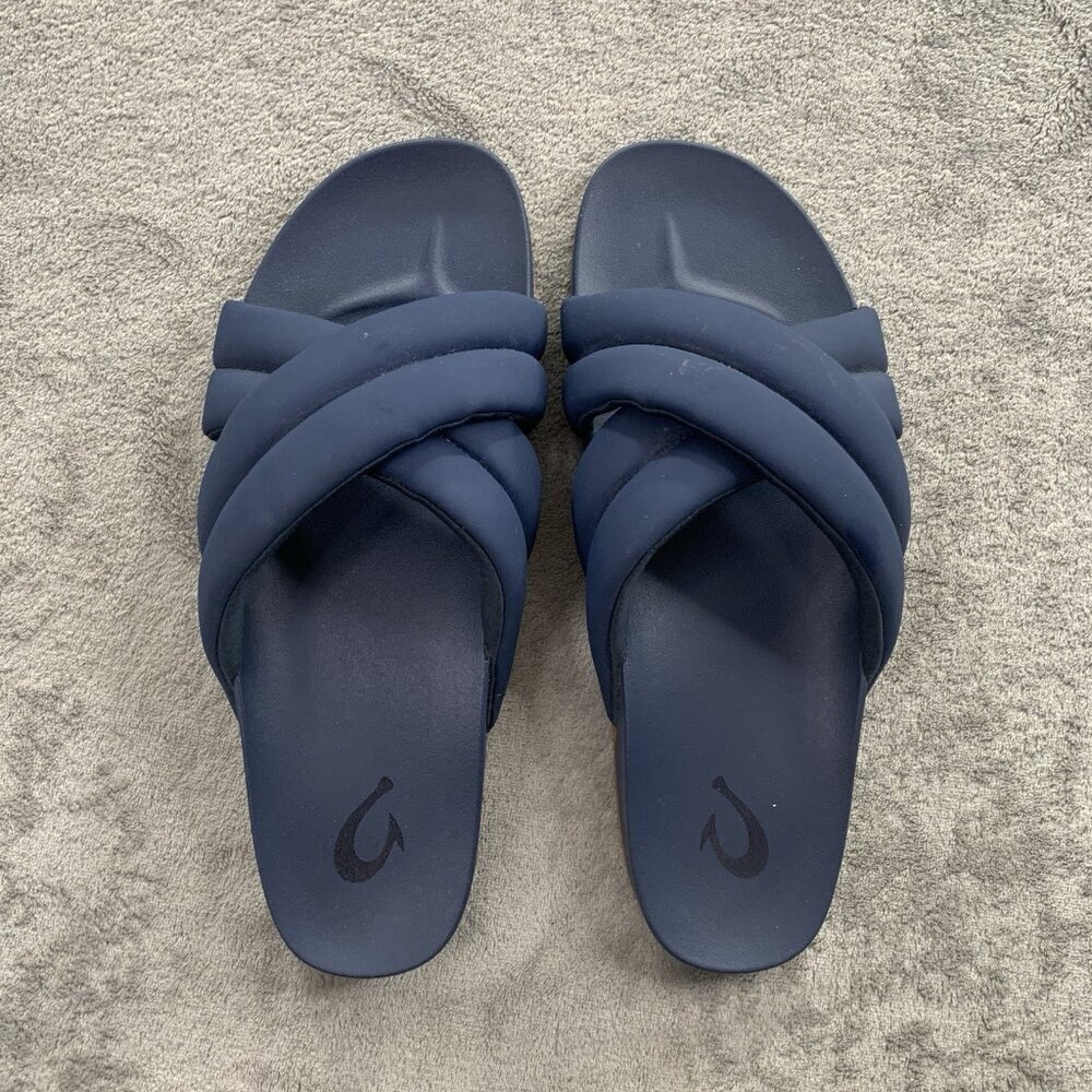 OluKai Hila Sandals Womens 11 Slide Blue Comfort Fit Waterproof Slip On Beach